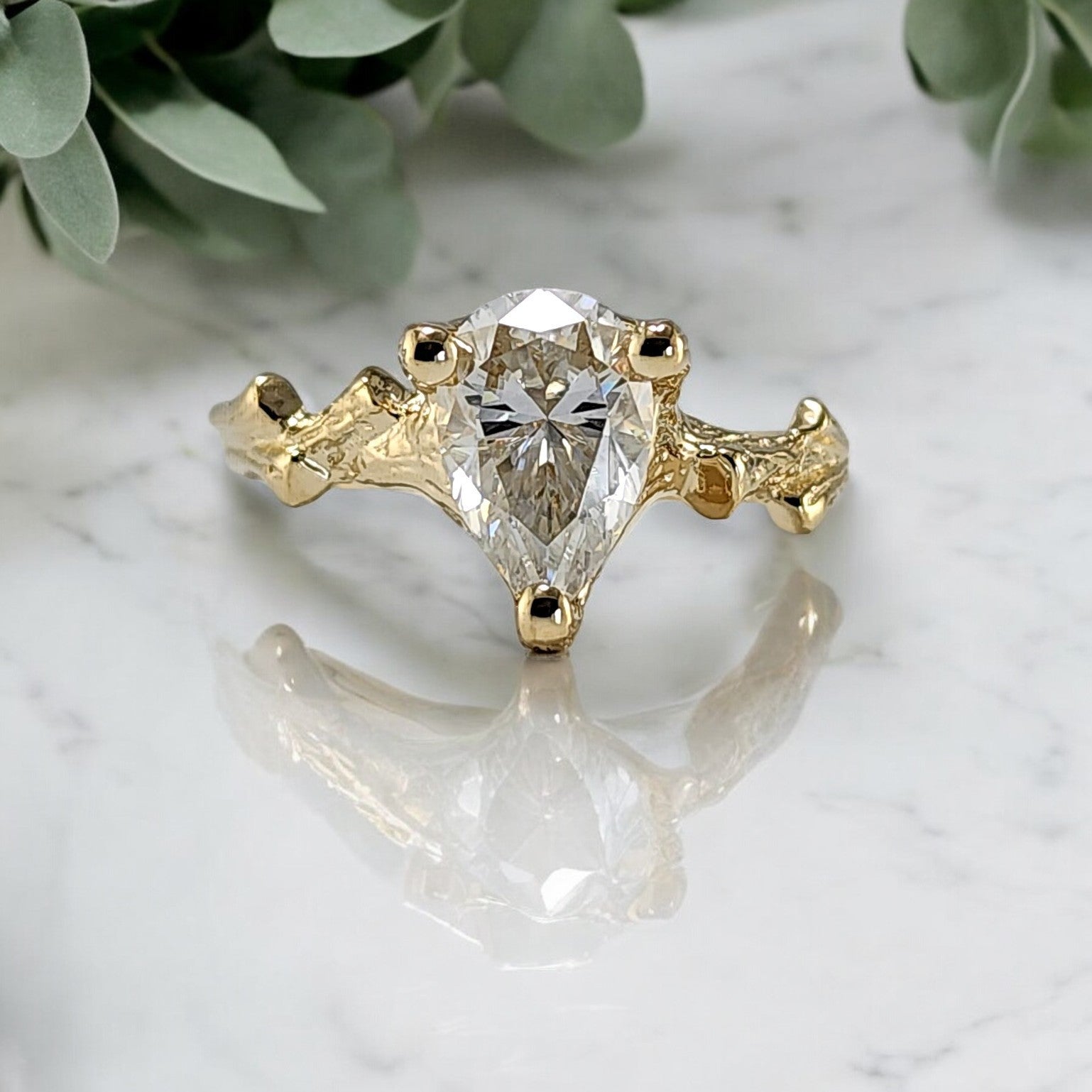 Pear Shaped Moissanite Gold Engagement Ring - DV Jewelry Designs