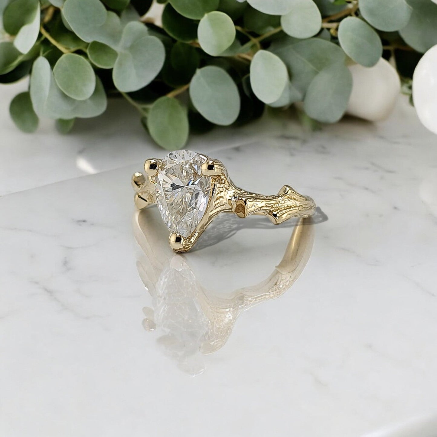 Pear Shaped Moissanite Gold Engagement Ring - DV Jewelry Designs