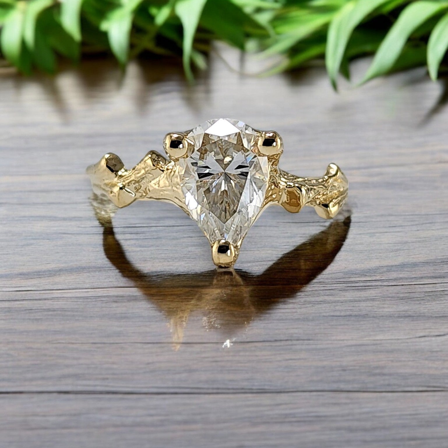 Pear Shaped Moissanite Gold Engagement Ring - DV Jewelry Designs