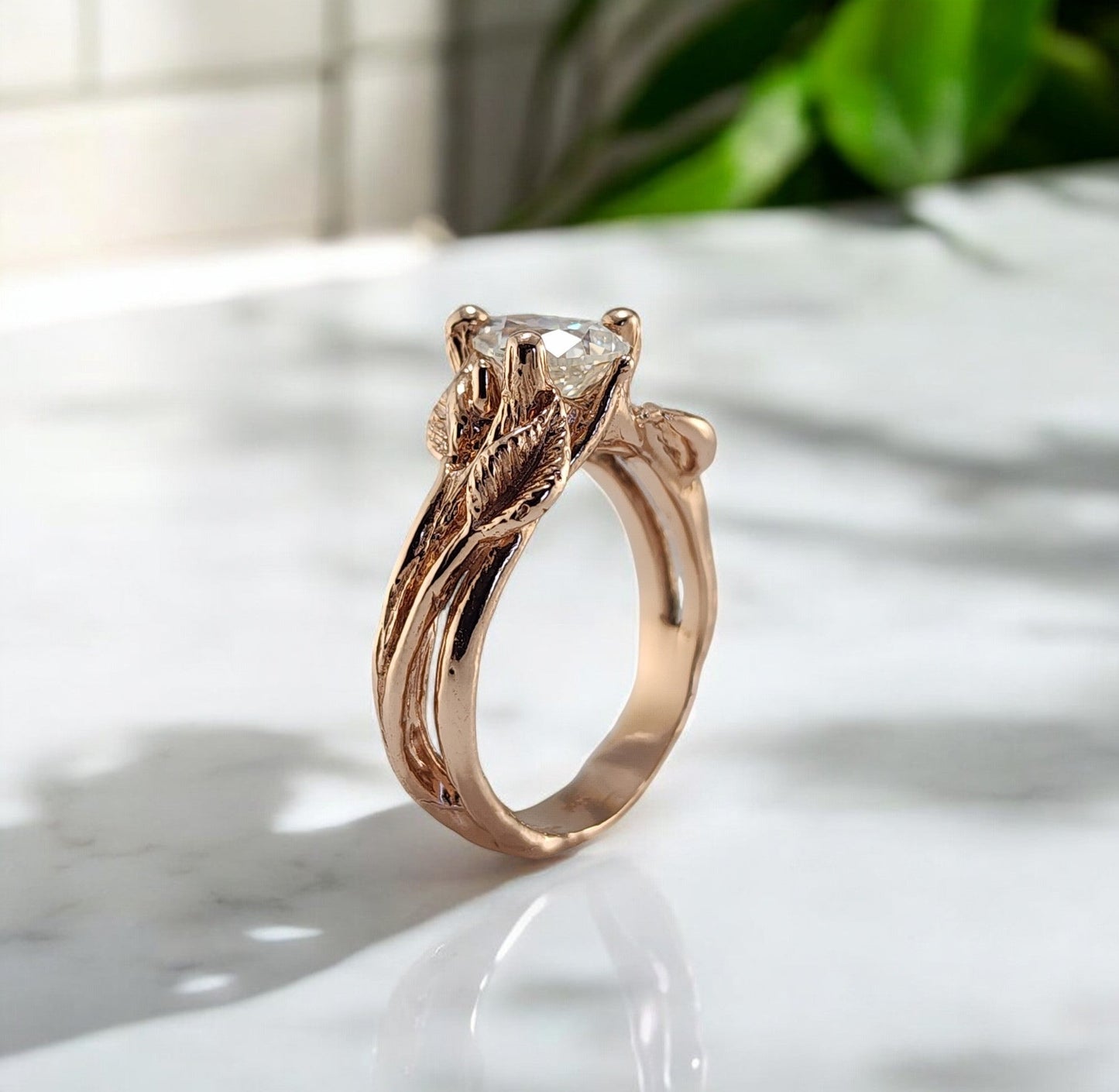 Pear Shaped Moissanite Twig Solid Gold Wedding Ring Set - DV Jewelry Designs