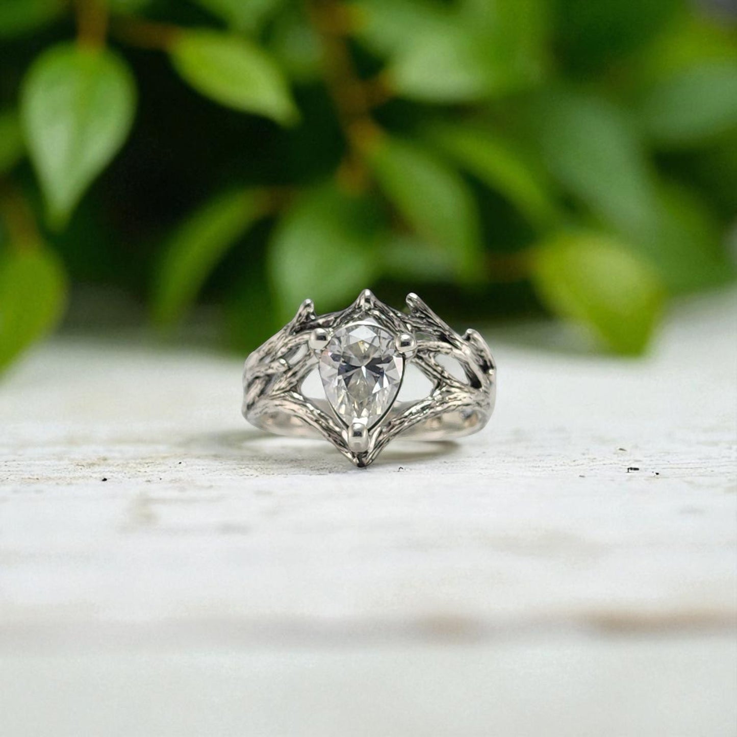 Pear-shaped Moissanite Solid Gold Ring - DV Jewelry Designs #