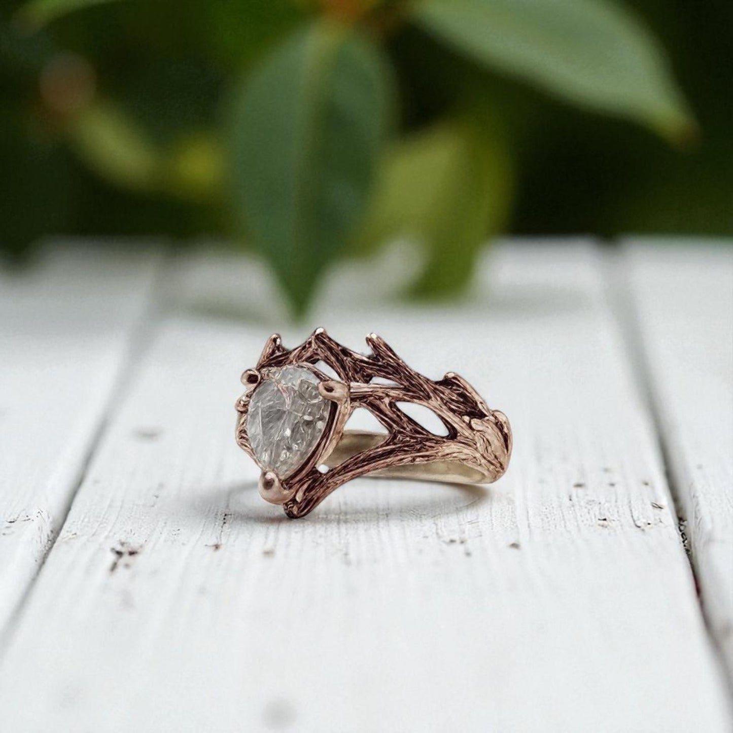 Pear-shaped Moissanite Solid Gold Ring - DV Jewelry Designs #