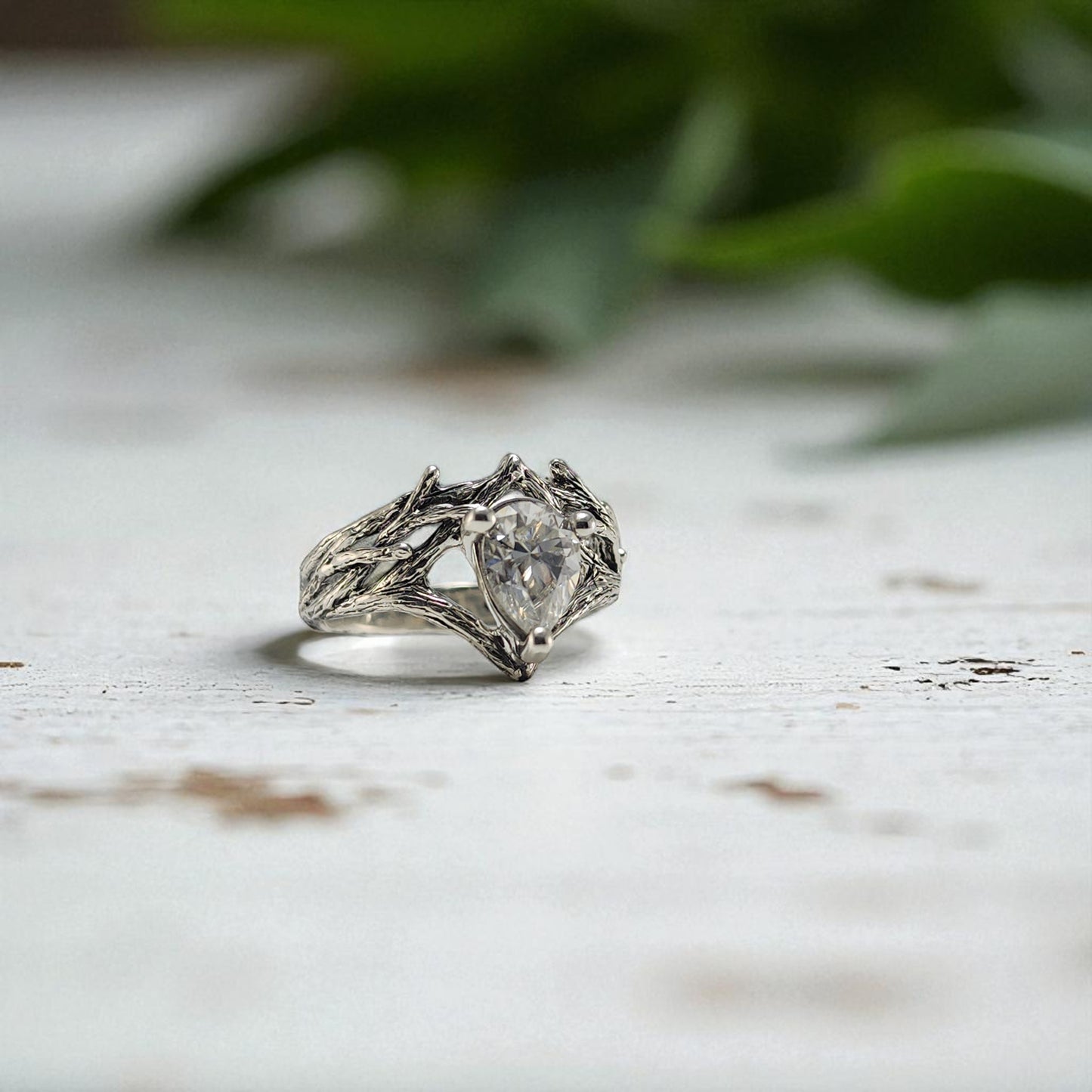 Pear-shaped Moissanite Solid Gold Ring - DV Jewelry Designs #