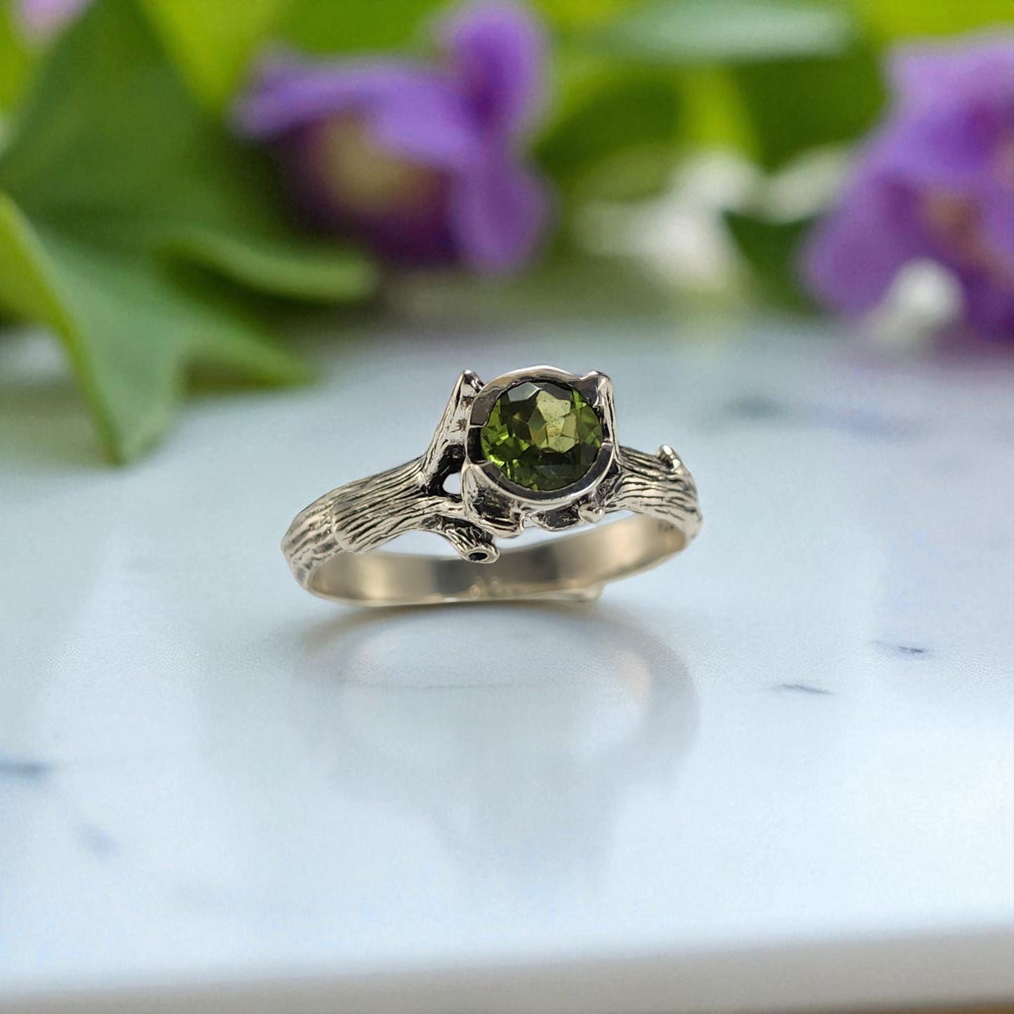 Natural Round Peridot Silver Ring - DV Jewelry Designs #