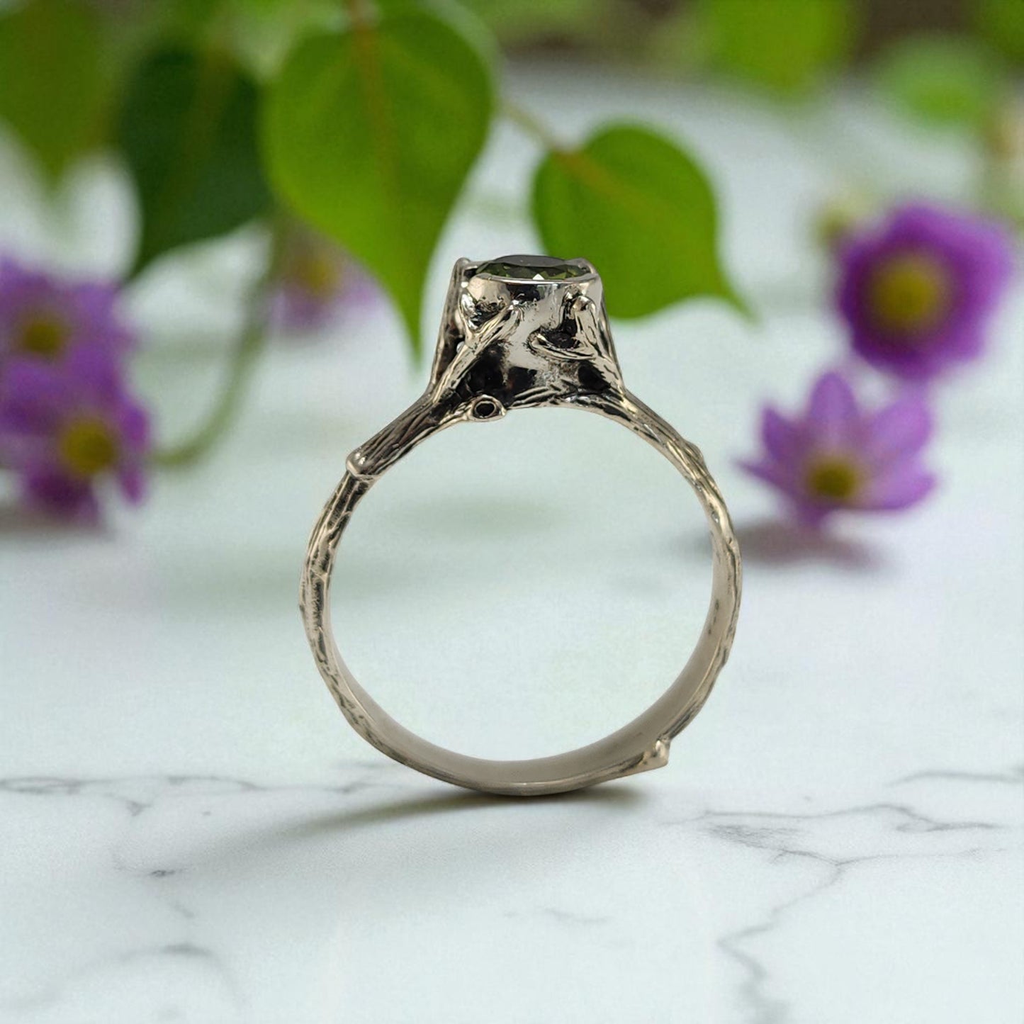 Natural Round Peridot Silver Ring - DV Jewelry Designs #