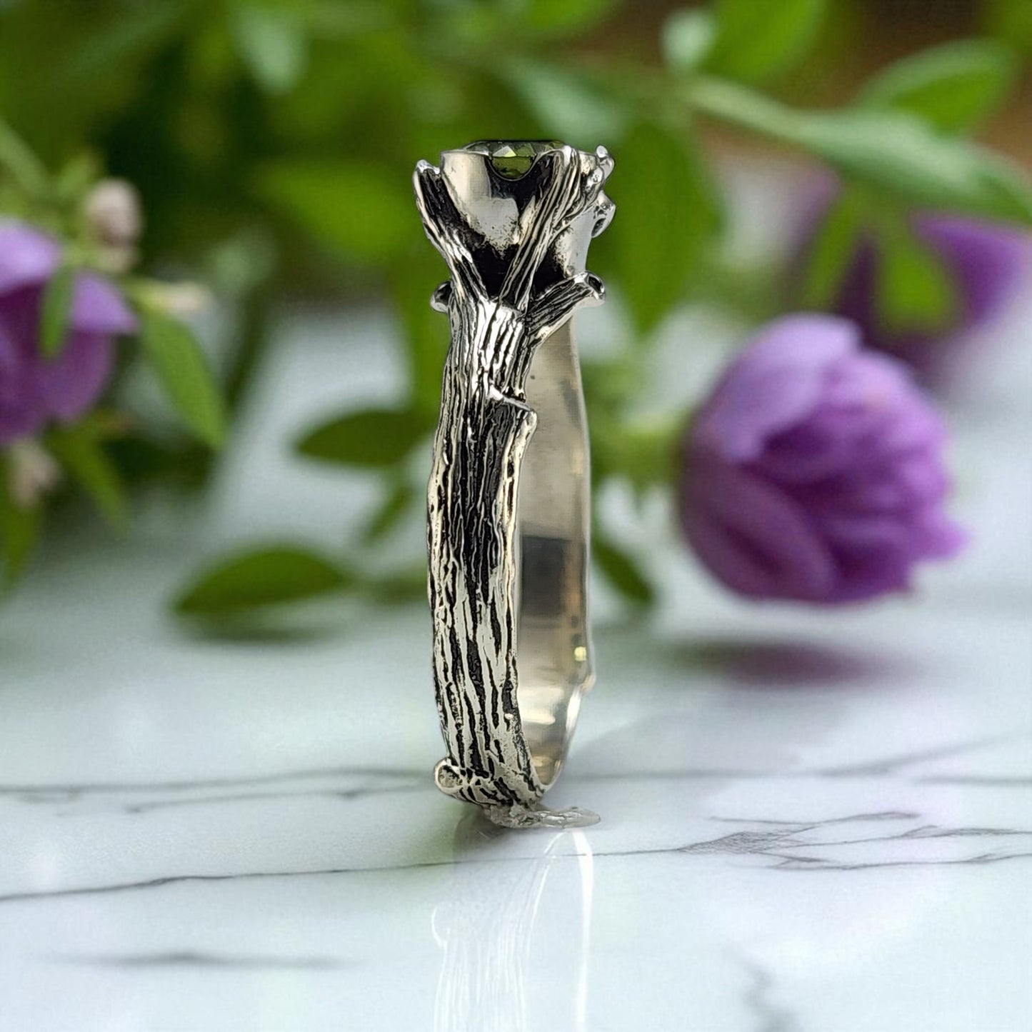 Natural Round Peridot Silver Ring - DV Jewelry Designs #