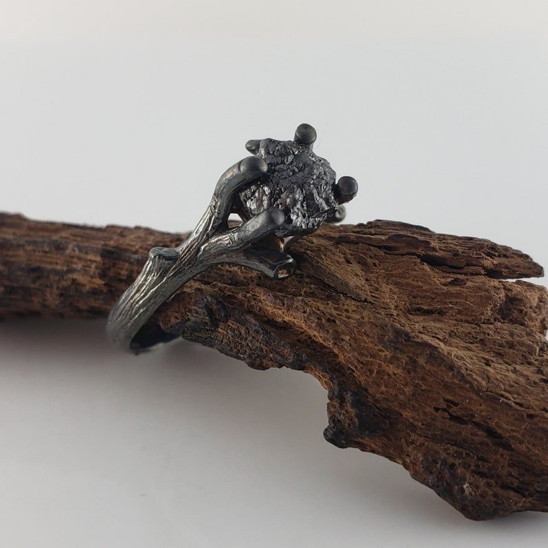 Raw Black Diamond Twig Ring Set - Ruthenium Finish - DV Jewelry Designs