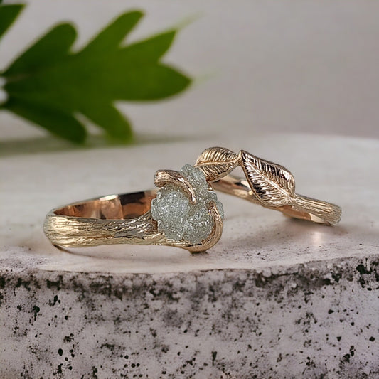 Raw Diamond Engagement Ring in 14k Rose Gold - DV Jewelry Designs