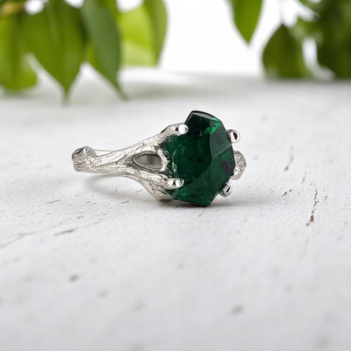 Raw Emerald Engagement Ring - DV Jewelry Designs