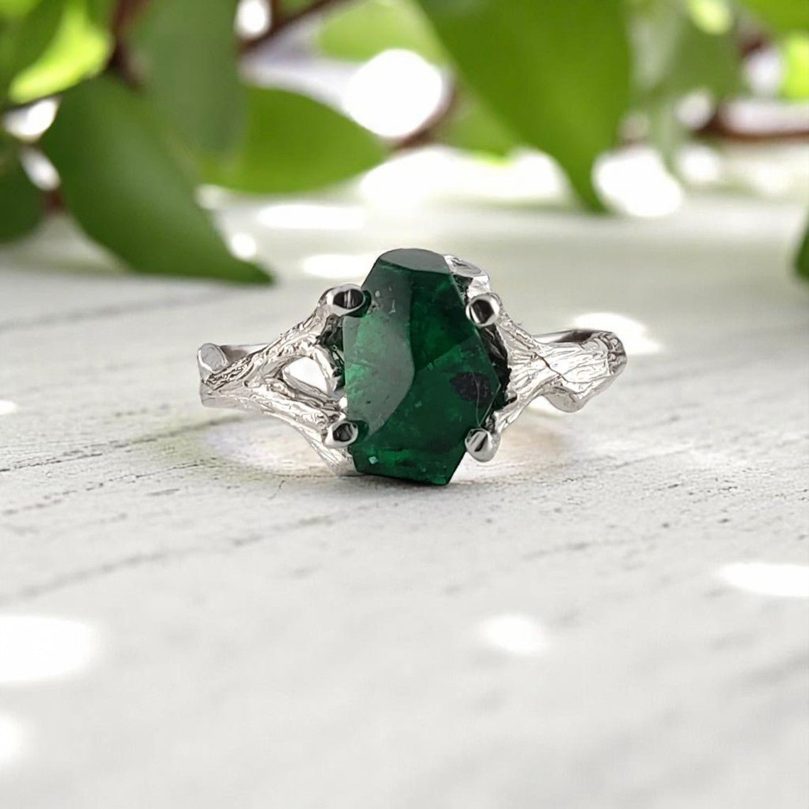 Raw Emerald Engagement Ring - DV Jewelry Designs