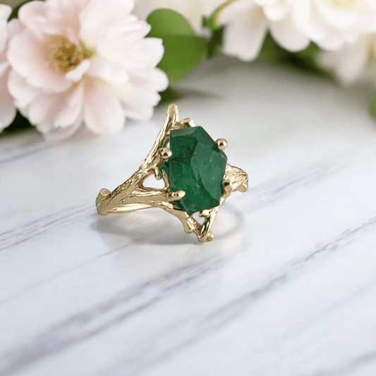 Raw Emerald Gold Ring - DV Jewelry Designs