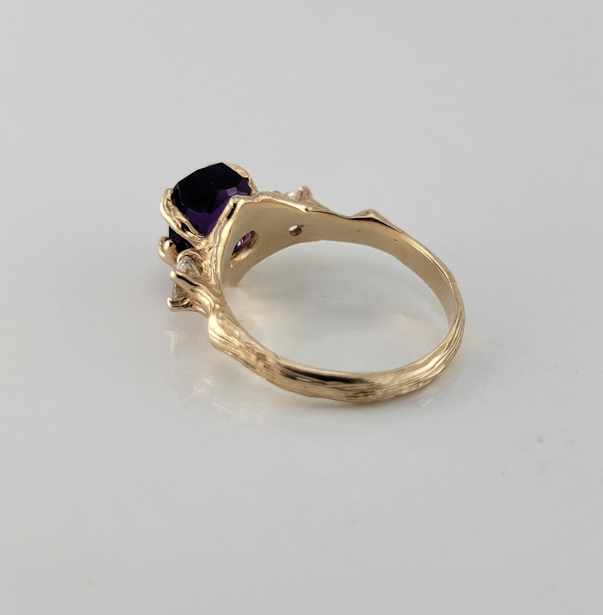 Raw Hand - cut Amethyst & Moissanite Gold Ring - DV Jewelry Designs