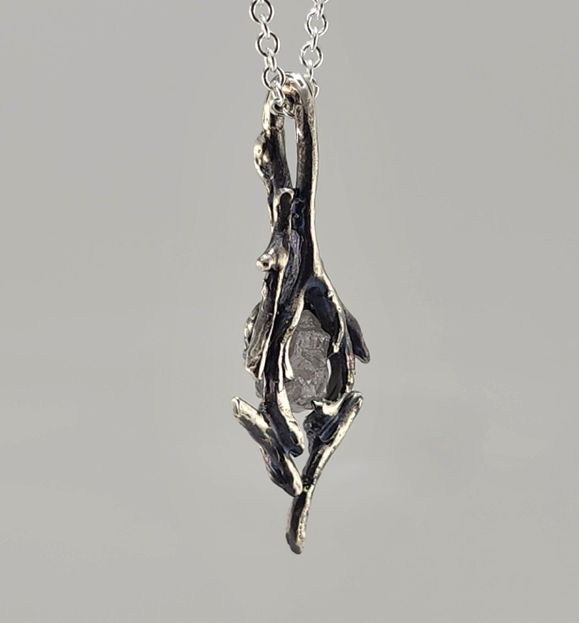 Raw Rough Diamond Hand - sculpted Pendant in Sterling Silver - DV Jewelry Designs