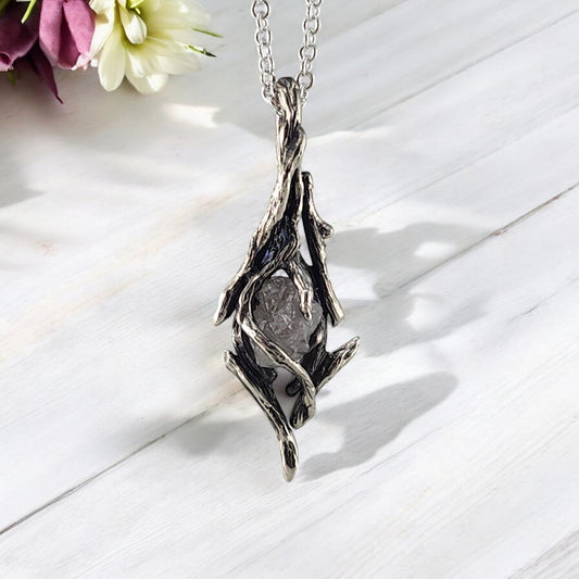 Raw Rough Diamond Hand - sculpted Pendant in Sterling Silver - DV Jewelry Designs