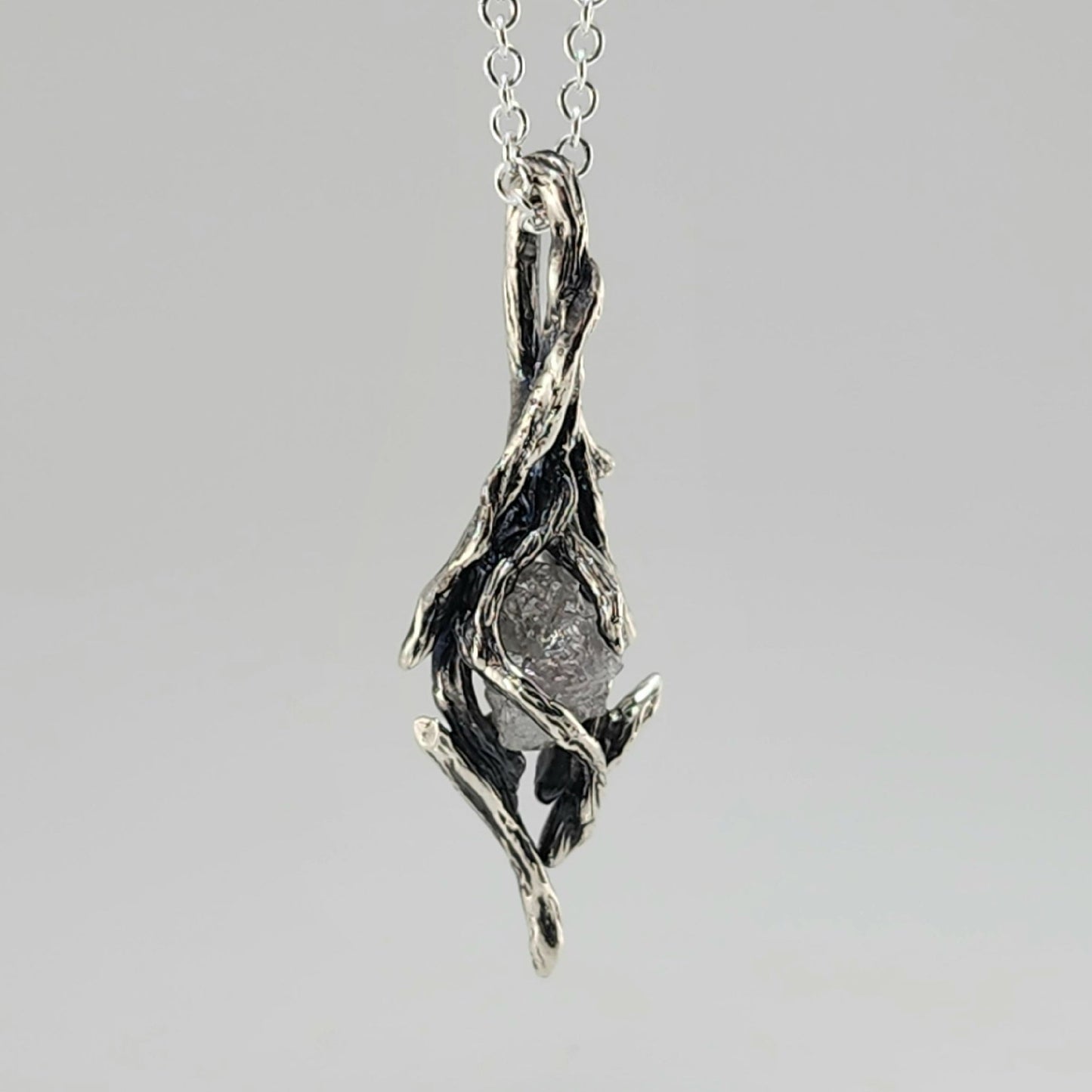 Raw Rough Diamond Hand - sculpted Pendant in Sterling Silver - DV Jewelry Designs