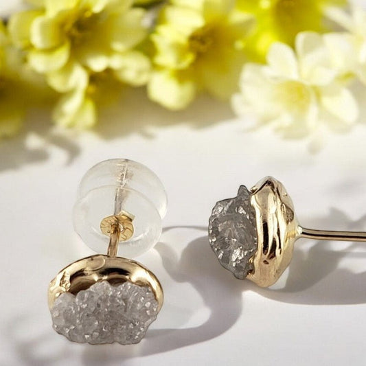 Rough Diamond Bezel Post Earrings in Gold - DV Jewelry Designs