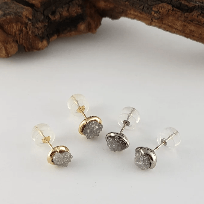 Rough Diamond Bezel Post Earrings in Gold - DV Jewelry Designs