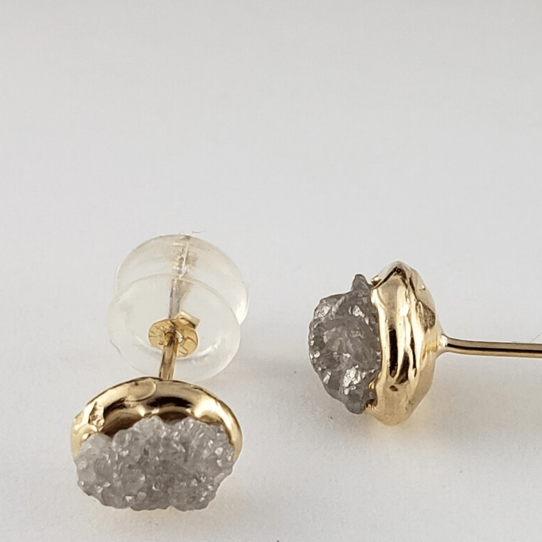 Rough Diamond Bezel Post Earrings in Gold - DV Jewelry Designs