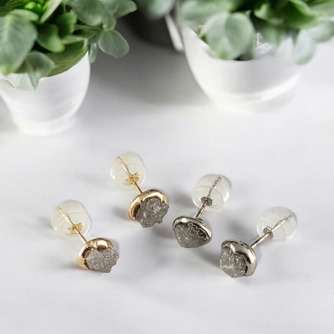 Rough Diamond Bezel Post Earrings in Gold - DV Jewelry Designs