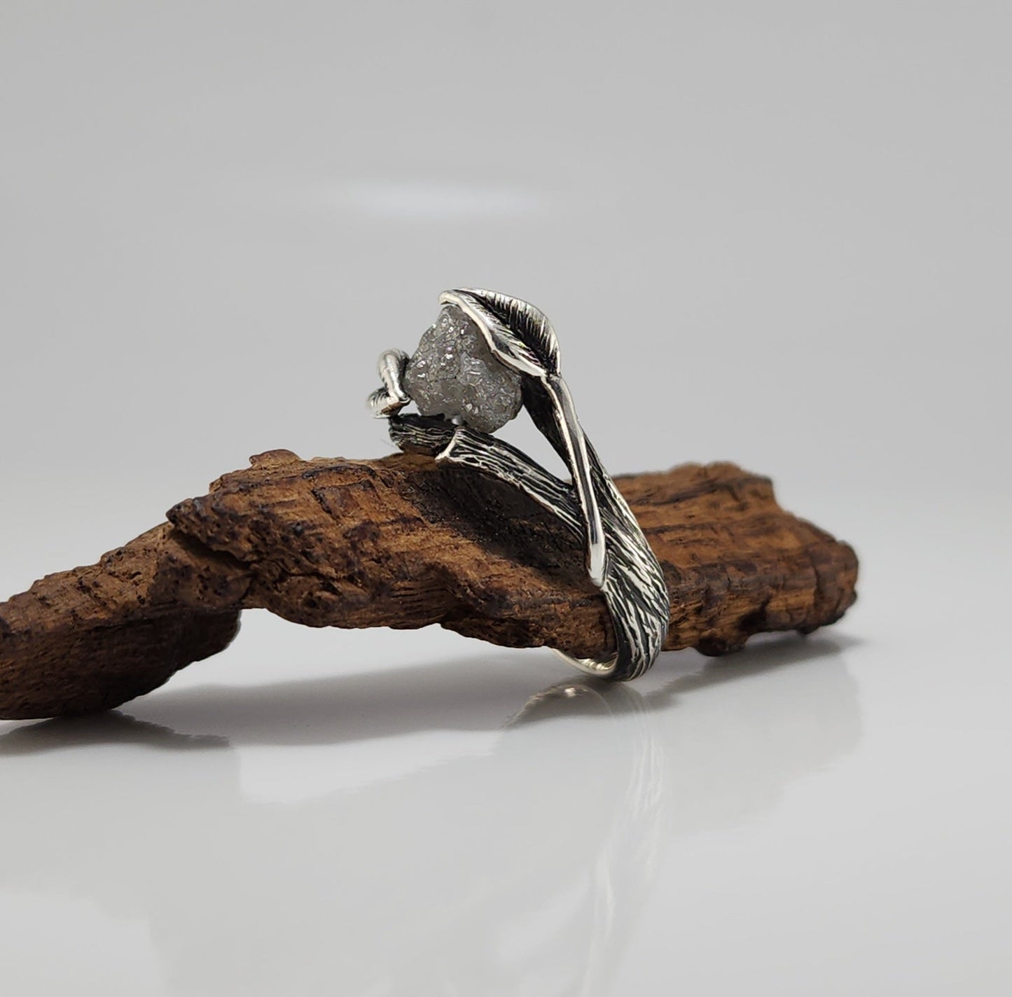 Rough Diamond Hand - sculpted Ring in Sterling Silver - DV Jewelry Designs