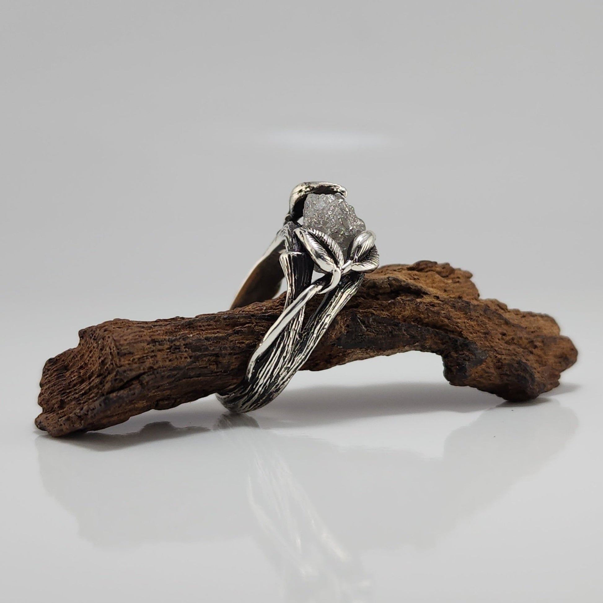 Rough Diamond Hand - sculpted Ring in Sterling Silver - DV Jewelry Designs