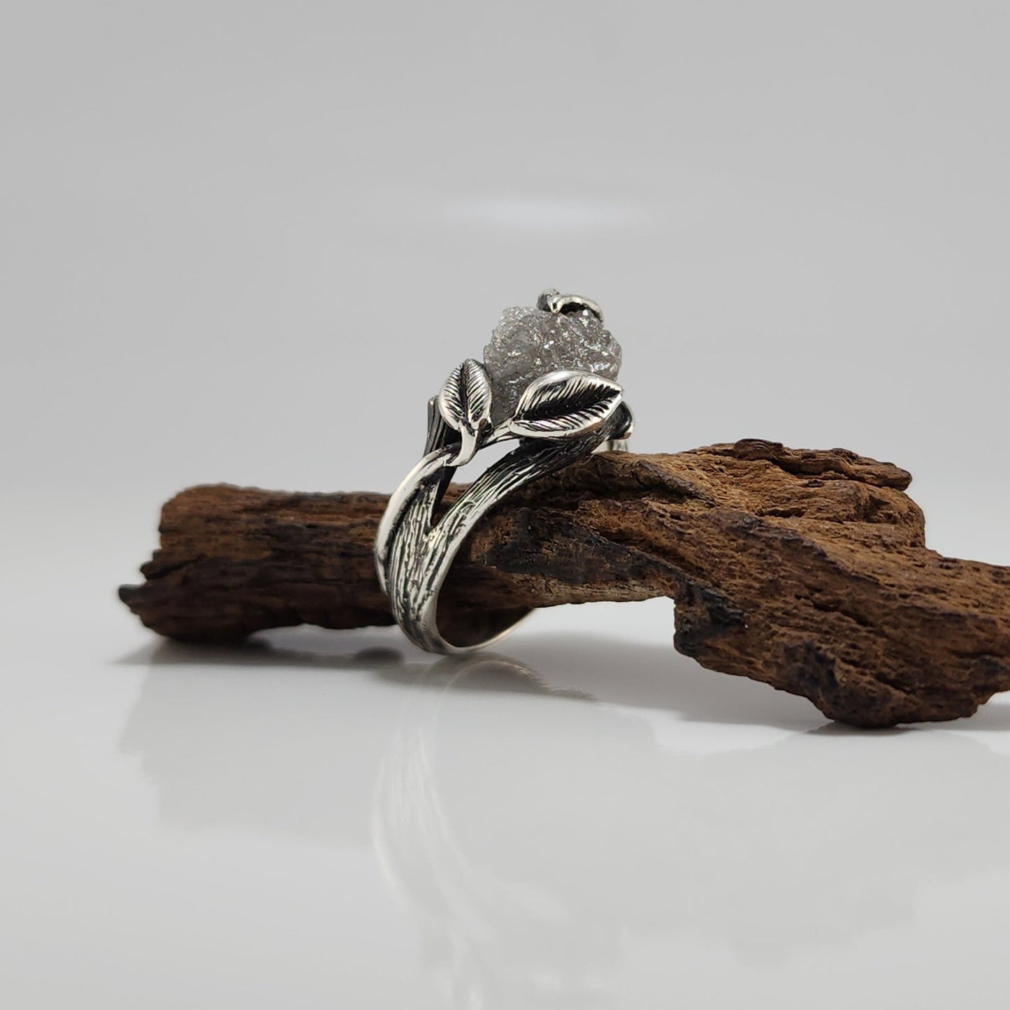 Rough Diamond Hand - sculpted Ring in Sterling Silver - DV Jewelry Designs