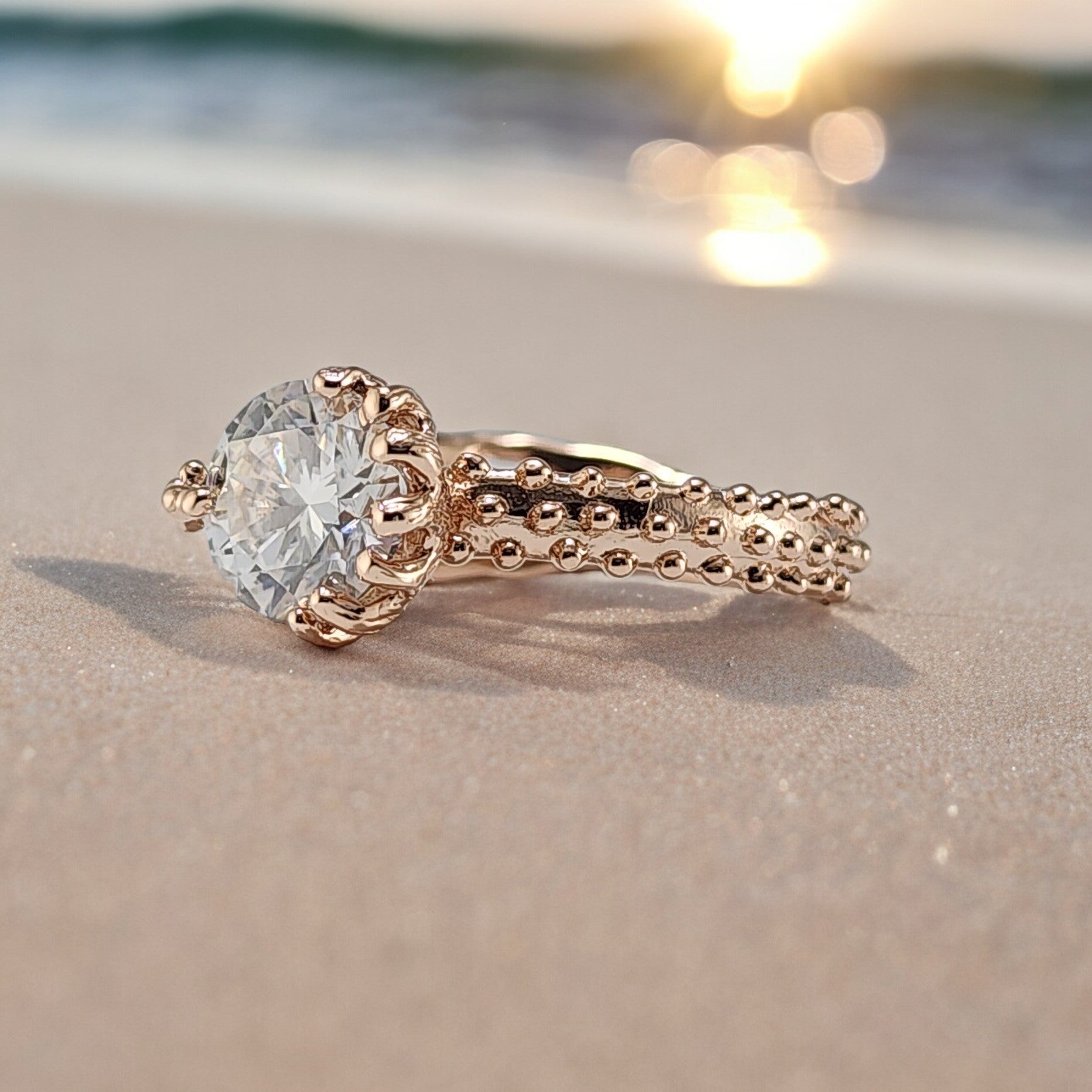 Round Moissanite Beach Style Wedding - DV Jewelry Designs