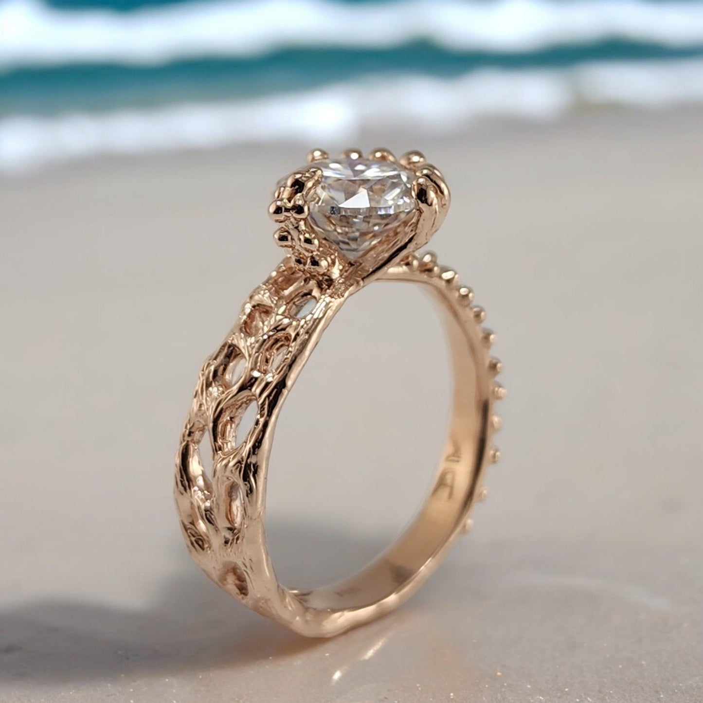 Round Moissanite Beach Style Wedding - DV Jewelry Designs