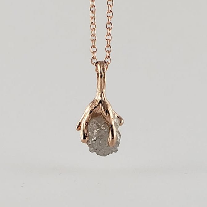 Solid Gold Twig Pendant with Rough Uncut Diamond - DV Jewelry Designs