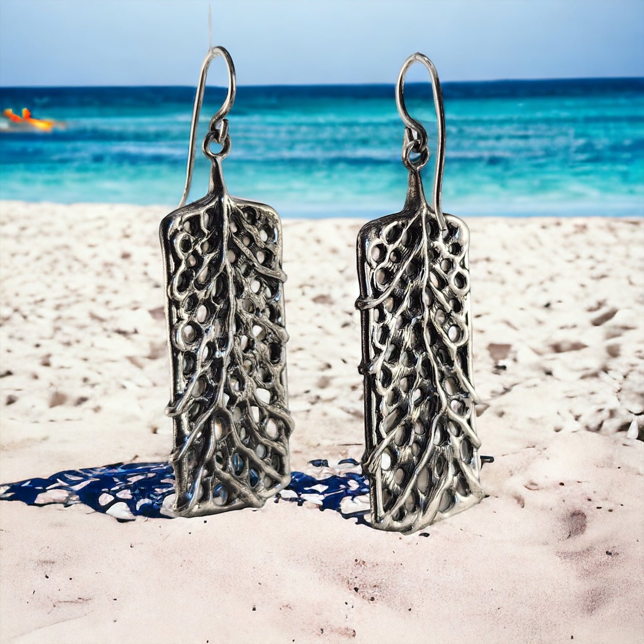 Sterling Silver Beach Style Earrings in a Sea Fan Coral Design - DV Jewelry Designs