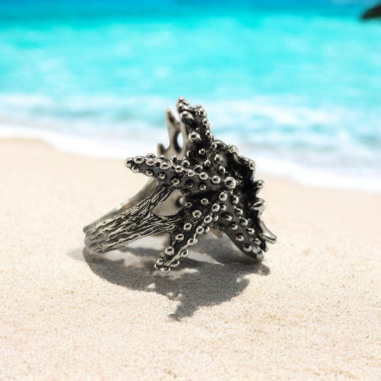 Sterling Silver Starfish and Sea Coral Ring - DV Jewelry Designs