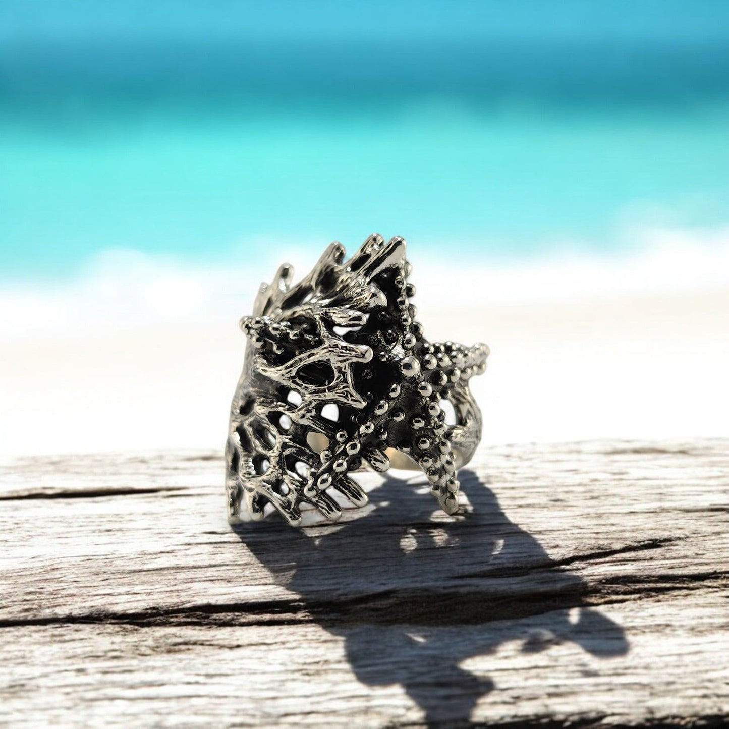 Sterling Silver Starfish and Sea Coral Ring - DV Jewelry Designs