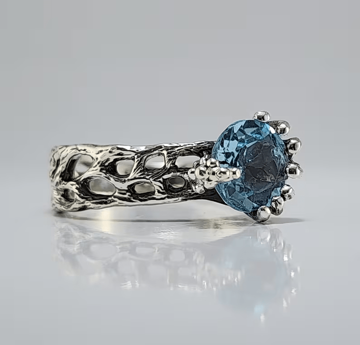 Sterling Silver Topaz Ring with a Starfish and Sea Fan Coral Design - DV Jewelry Designs