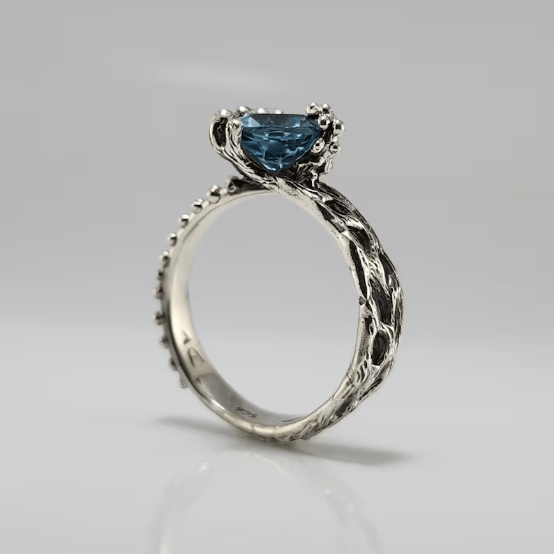 Sterling Silver Topaz Ring with a Starfish and Sea Fan Coral Design - DV Jewelry Designs