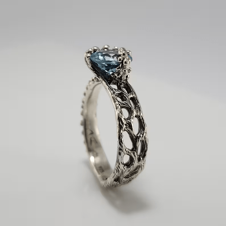 Sterling Silver Topaz Ring with a Starfish and Sea Fan Coral Design - DV Jewelry Designs