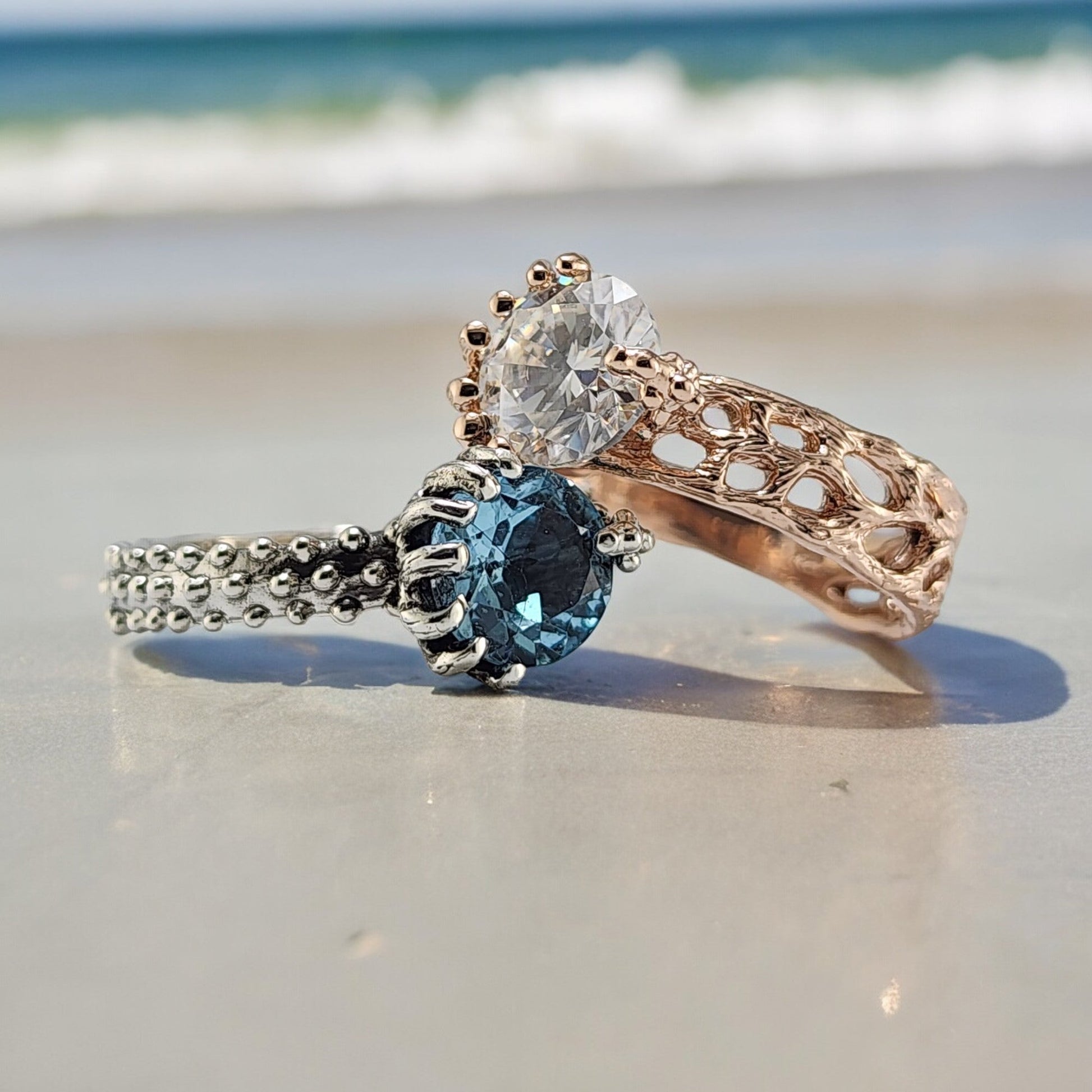 Sterling Silver Topaz Ring with a Starfish and Sea Fan Coral Design - DV Jewelry Designs