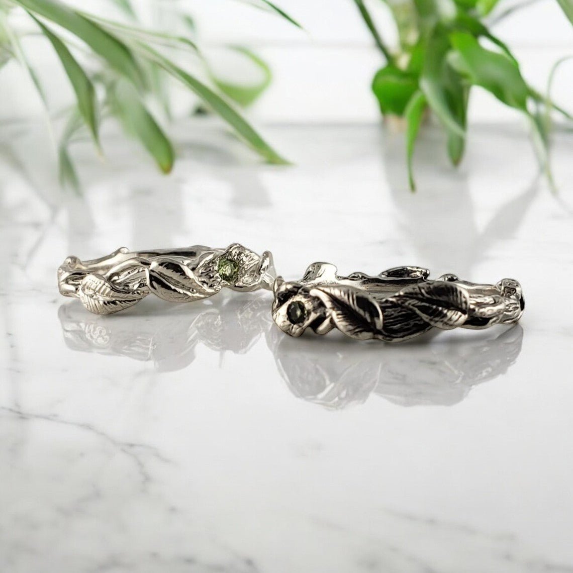 The Maddox Ring - Peridot Gemstone Leaf and Vine Ring - DV Jewelry Designs