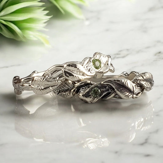 The Maddox Ring - Peridot Gemstone Leaf and Vine Ring - DV Jewelry Designs