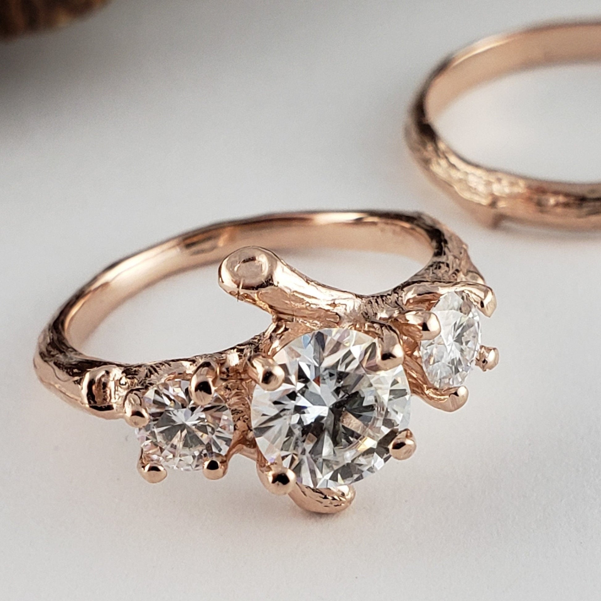 Three Round Moissanite Wedding Ring Set - DV Jewelry Designs