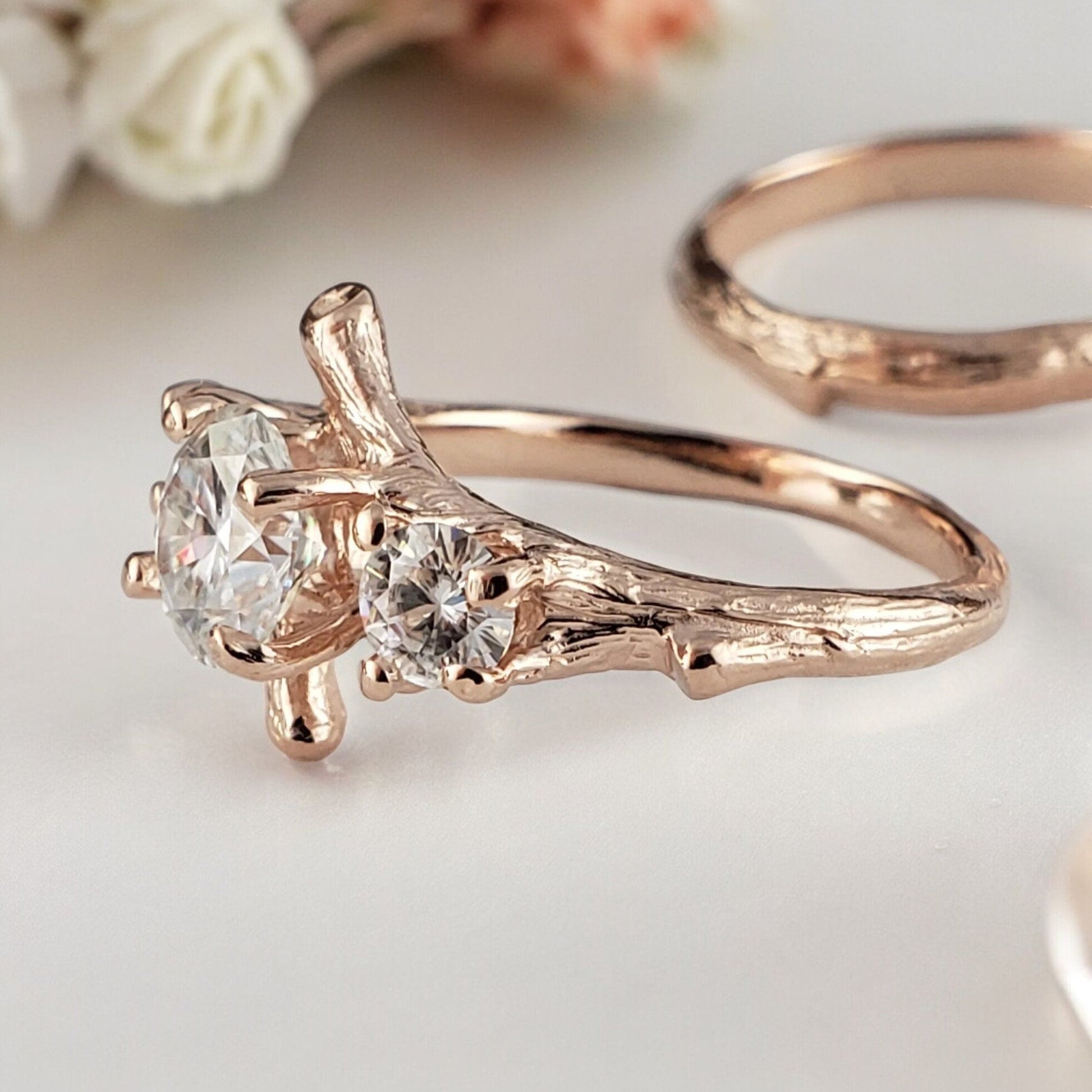 Three Round Moissanite Wedding Ring Set - DV Jewelry Designs