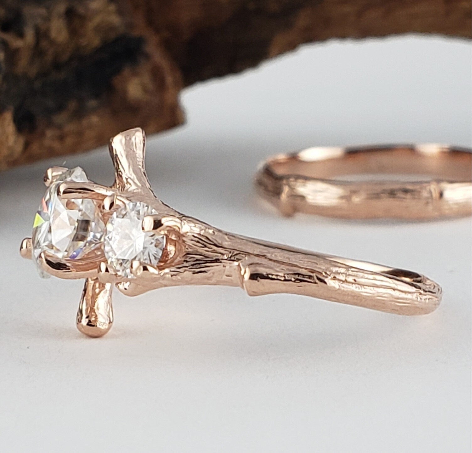 Three Round Moissanite Wedding Ring Set - DV Jewelry Designs