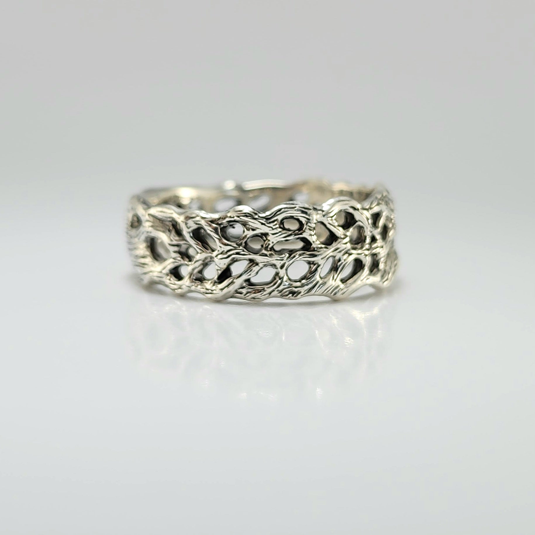 Unisex Ocean and Beach Style Wedding Band - Sea Fan Coral Ring Hand - sculpted by DV Jewelry Designs - DV Jewelry Designs