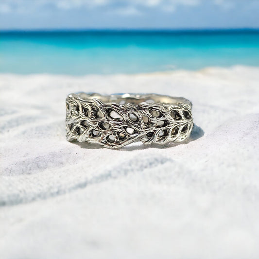 Unisex Ocean and Beach Style Wedding Band - Sea Fan Coral Ring Hand - sculpted by DV Jewelry Designs - DV Jewelry Designs