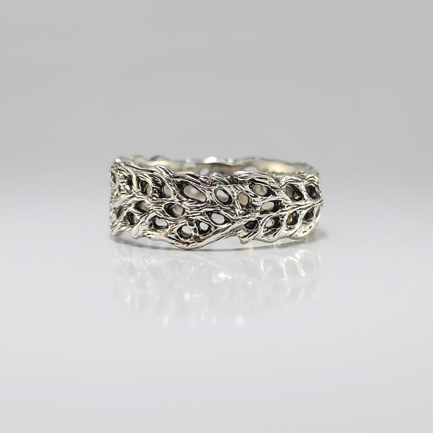 Unisex Ocean and Beach Style Wedding Band - Sea Fan Coral Ring Hand - sculpted by DV Jewelry Designs - DV Jewelry Designs