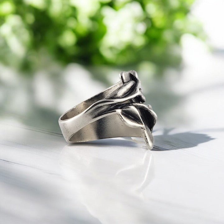 Wide Sterling Silver Ring with Leaves - DV Jewelry Designs